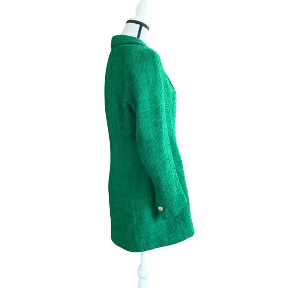 Zara Boucle Tweed Blazer Jacket Fits Sz S/M Green Notched Collar Single Button - Picture 7 of 12